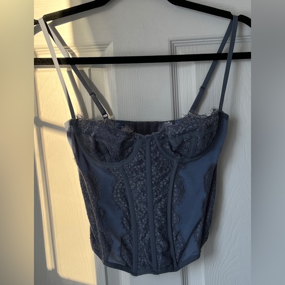 UO Out From Under Modern Love Lace Corset in Slate Blue - Picture 3 of 16